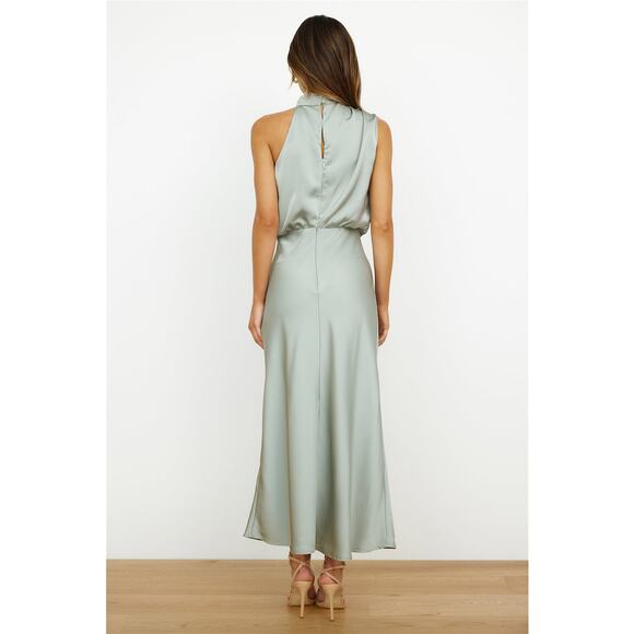 HELLO MOLLY SWITCH OVER SATIN MAXI DRESS SAGE Sz L - Picture 5 of 10